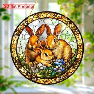 Suncatcher Bunny Rabbits Flowers Hanging Window Decor Colorful In/Outdoor Spring
